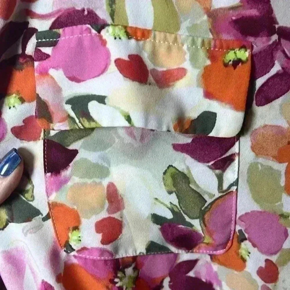 Investments Floral Button Down Tie Front Long Sleeve Top Size 2X - Picture 3 of 10
